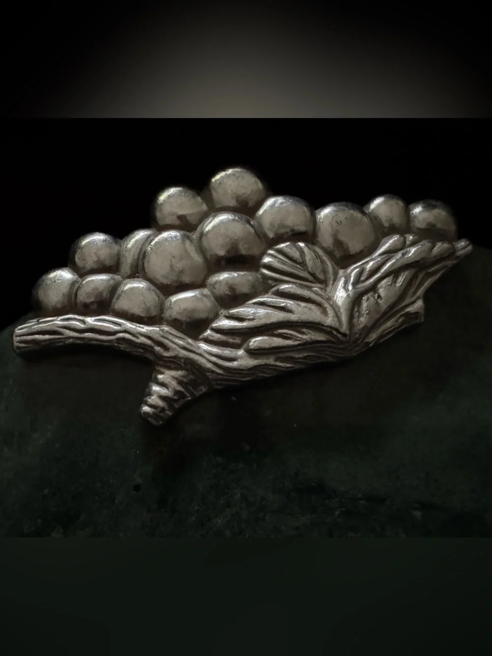 Vintage Carrara Green Marble Serpentine Serving Tray Grape Handle